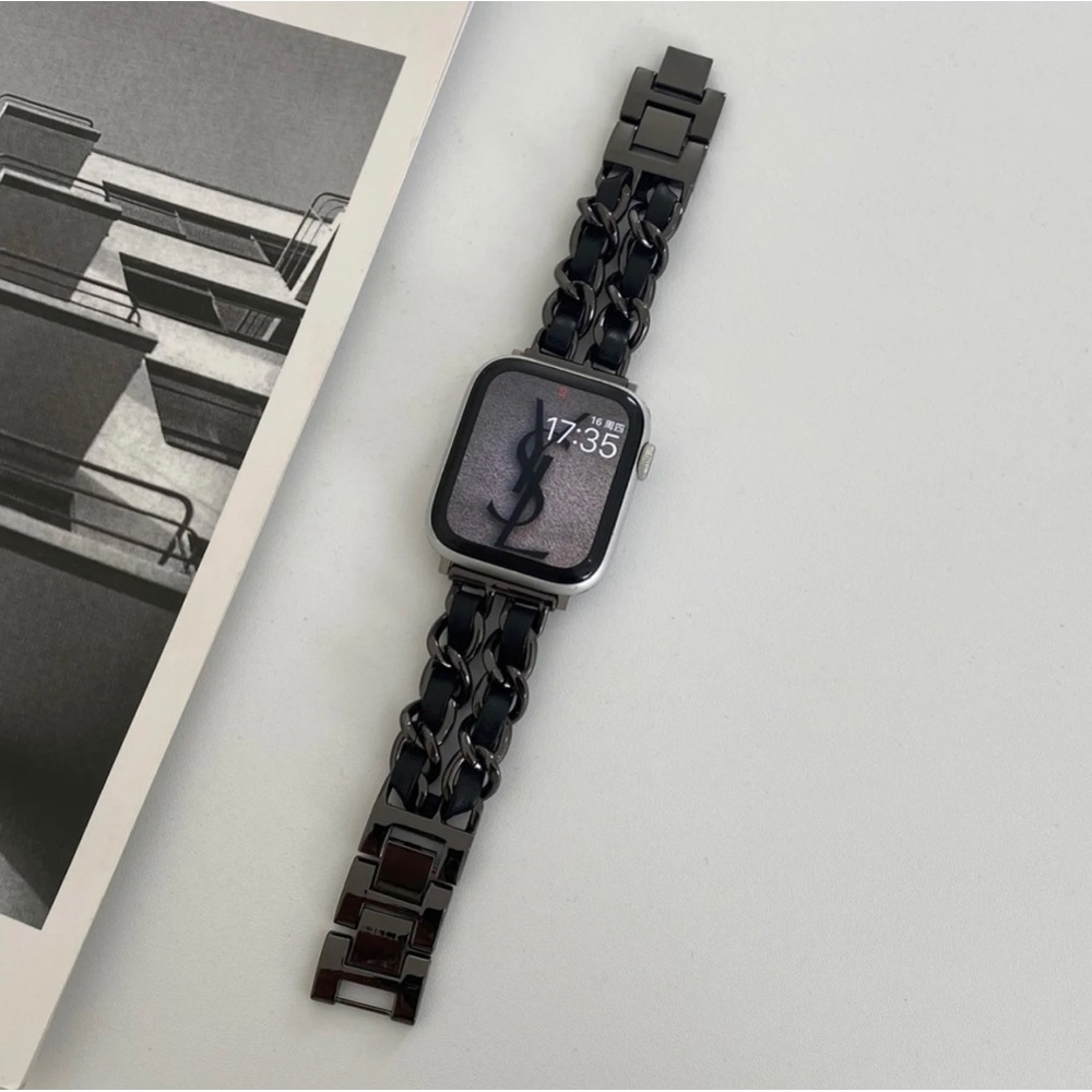 NEW Strap Chain Leather Stainless Band For Apple Watch - BB - Picture 2 of 16